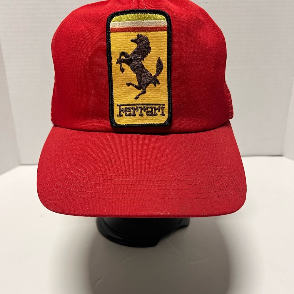 Vintage 80s Ferrari Racing Red Snapback Mesh Back Cap Foam Trucker Hat